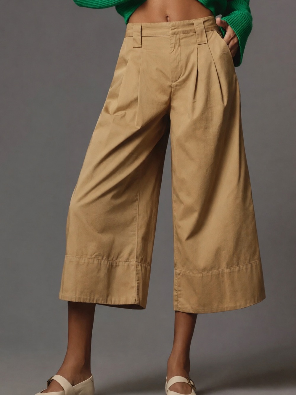 Maeve Anthropologie Khaki Wide Leg High Rise Paper Bag Culotte Pants NWOT $148